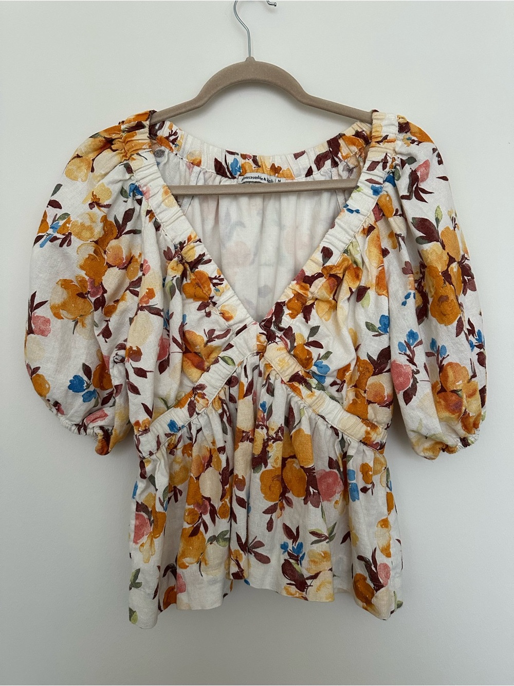 Abercrombie Floral V‑Neck Top with Orange Florals